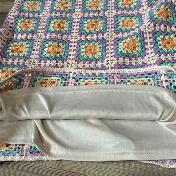 Zara Crocheted Mini Dress Granny square Size M NWT Lined Boho Beach Festival - Picture 4 of 11